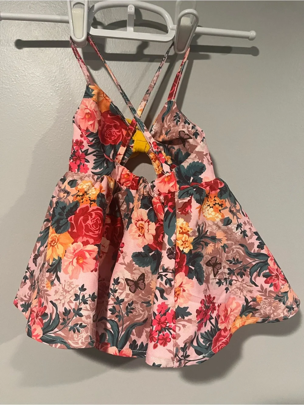 PatPat Pink Floral Bow Baby Sundress Top with Yellow Bow